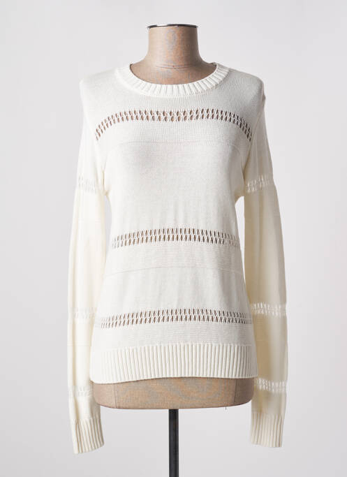 Pull maille ajourée manches longues blanc IKKS femme