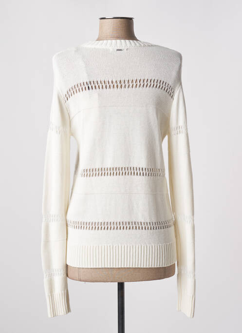 Pull maille ajourée manches longues blanc IKKS femme
