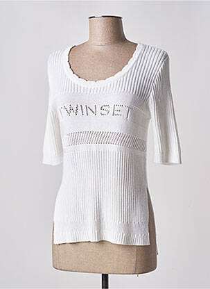 Pull coupe cintrée manches courtes blanc TWINSET femme