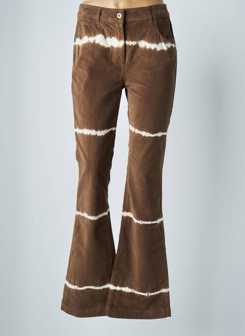 Pantalon droit fermeture zippée sous rabat boutonné taille normale marron LAUREN VIDAL femme