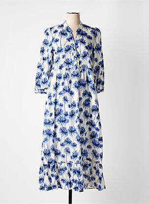 Robe longue imprimé fleurs manches 3/4 bleu COTTONADE femme