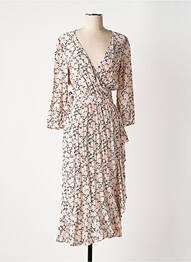 Robe mi-longue imprimé fleurs manches 3/4 rose IDANO femme