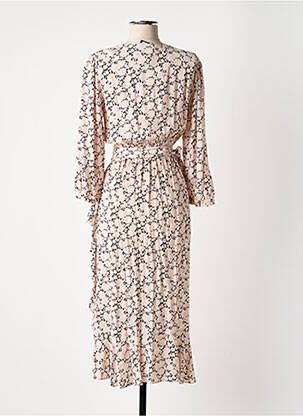 Robe mi-longue imprimé fleurs manches 3/4 rose IDANO femme