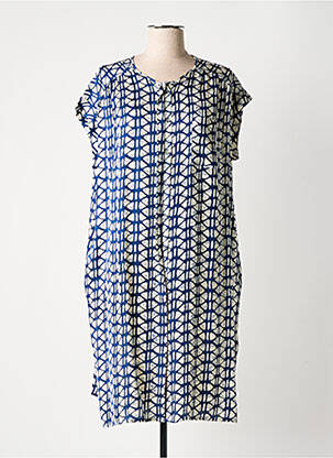 Robe mi-longue coupe fluide manches courtes bleu BELLA JONES femme