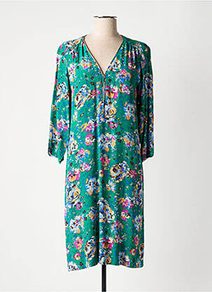 Robe mi-longue imprimé fleurs manches 3/4 vert GERARD DAREL femme