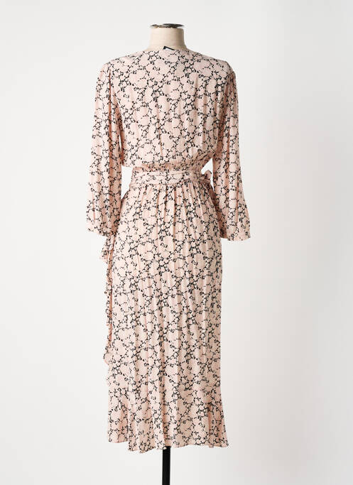 Robe mi-longue imprimé fleurs manches 3/4 rose IDANO femme