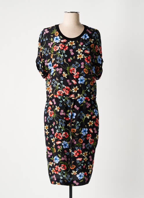Robe mi-longue imprimé fleurs manches courtes noir GERARD DAREL femme