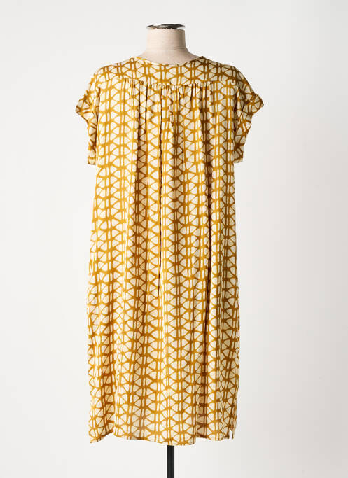 Robe mi-longue coupe fluide manches courtes vert BELLA JONES femme