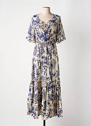Robe longue imprimé fantaisie manches courtes bleu PURPLE QUEEN femme