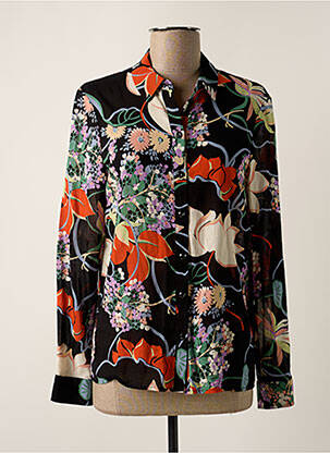 Chemisier imprimé fleurs manches longues noir IDANO femme