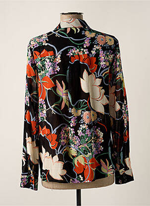 Chemisier imprimé fleurs manches longues noir IDANO femme