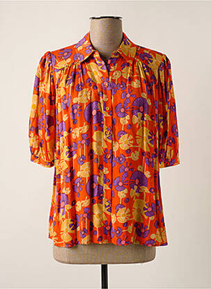 Chemisier imprimé fleurs manches 3/4 orange IDANO femme