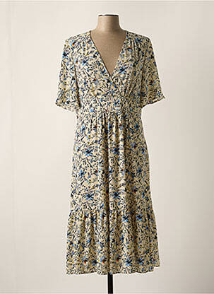Robe mi-longue imprimé fleurs manches courtes beige GERARD DAREL femme