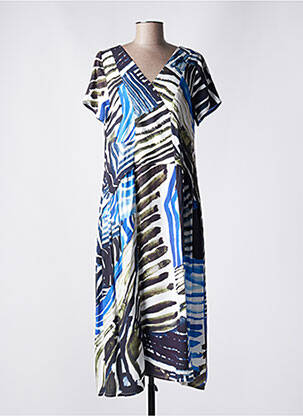 Robe mi-longue coupe fluide manches courtes bleu KOKOMARINA femme