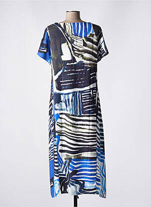 Robe mi-longue coupe fluide manches courtes bleu KOKOMARINA femme