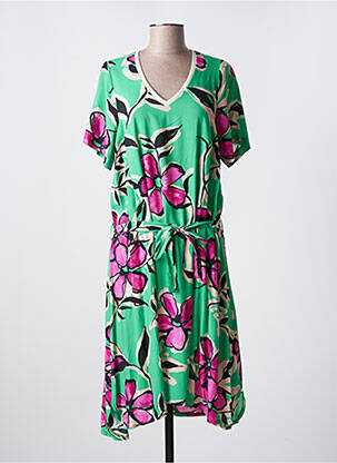 Robe mi-longue coupe fluide manches courtes vert FRANCK ANNA femme