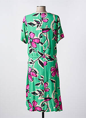 Robe mi-longue imprimé fleurs manches courtes vert FRANCK ANNA femme