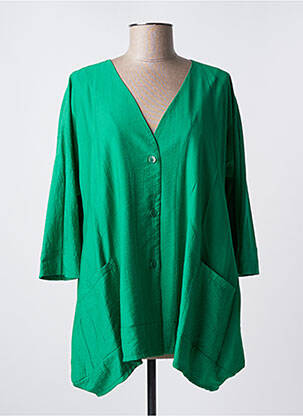 Chemisier tissage crêpe manches 3/4 vert FRANCK ANNA femme