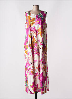 Robe longue imprimé fleurs sans manche rose MARIE LA LUNE femme