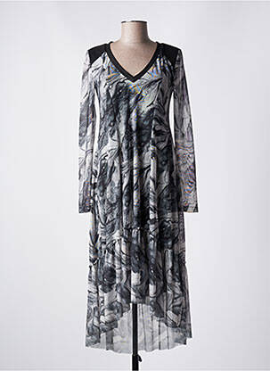 Robe mi-longue imprimé fantaisie manches longues noir MC PLANET femme