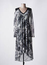 Robe mi-longue imprimé fantaisie manches longues noir MC PLANET femme