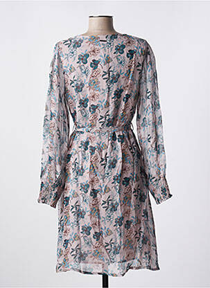 Robe mi-longue imprimé fleurs manches longues gris AGATHE & LOUISE femme