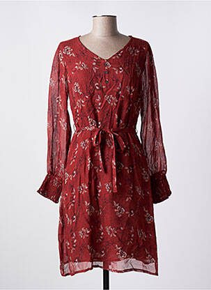 Robe mi-longue imprimé fleurs manches longues orange AGATHE & LOUISE femme