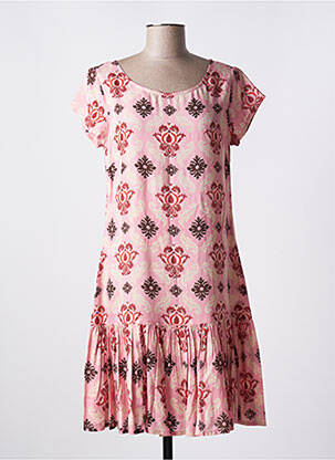 Robe mi-longue imprimé fleurs manches courtes rose AGATHE & LOUISE femme