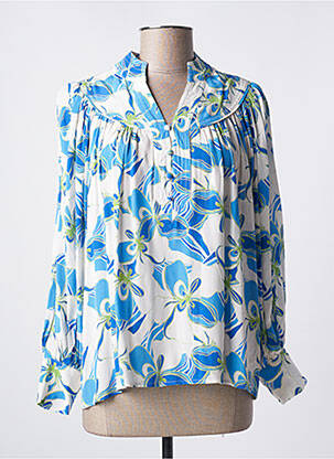 Blouse imprimé fleurs manches longues bleu SUNCOO femme