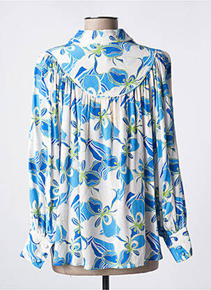 Blouse imprimé fleurs manches longues bleu SUNCOO femme