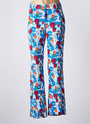 Pantalon flare fermeture zippée sous rabat avec crochet taille haute bleu POM AMSTERDAM femme