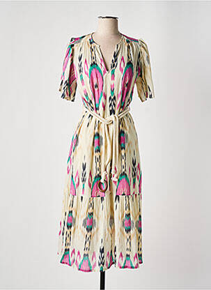 Robe mi-longue imprimé fantaisie manches courtes beige MKT STUDIO femme