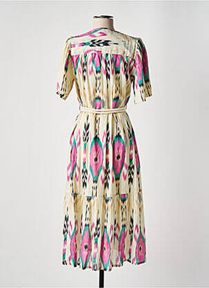 Robe mi-longue imprimé fantaisie manches courtes beige MKT STUDIO femme