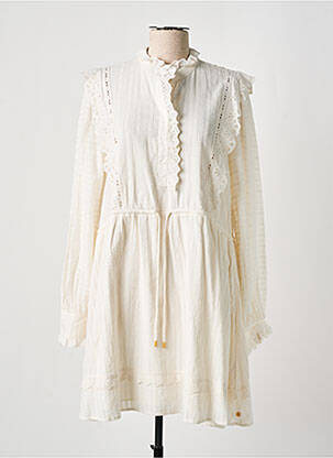 Robe mi-longue manches longues manches longues beige SCOTCH & SODA femme