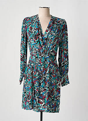 Robe mi-longue imprimé fantaisie manches longues vert SUNCOO femme
