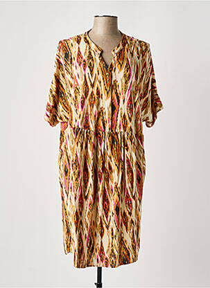 Robe mi-longue coupe fluide manches courtes beige CISO femme