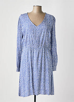 Robe mi-longue imprimé fleurs manches longues bleu C'EST BEAU LA VIE femme