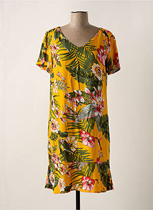 Robe mi-longue imprimé fleurs manches courtes jaune STREET ONE femme