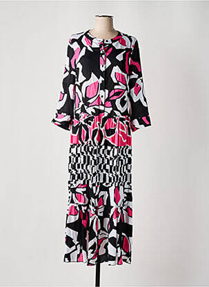 Robe longue imprimé fantaisie manches 3/4 noir FABER femme