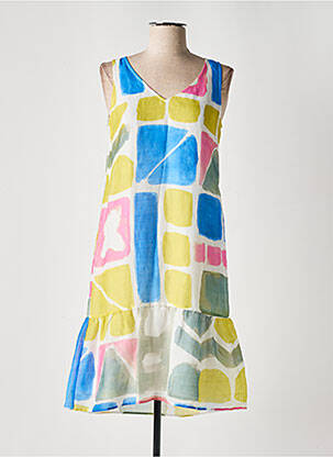 Robe mi-longue imprimé fantaisie sans manche blanc LUISA CERANO femme