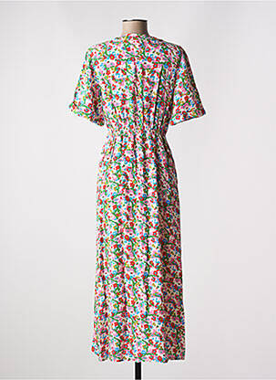 Robe longue tissage popeline manches courtes rose ANGE femme