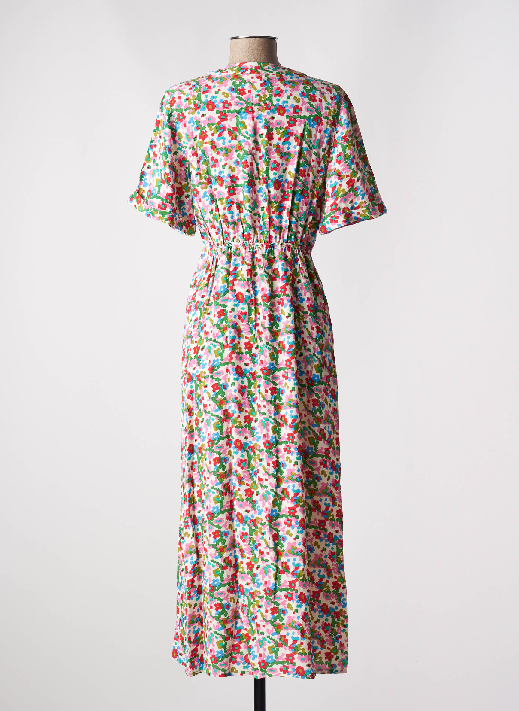 Robe longue imprimé fantaisie manches courtes rose ANGE femme