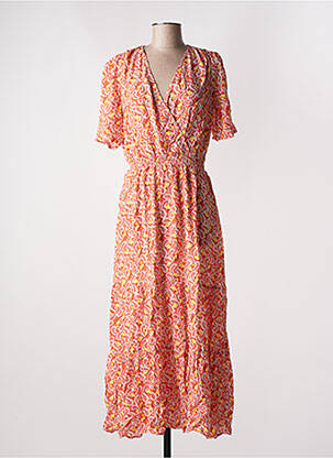 Robe longue imprimé fleurs manches courtes rouge ANGE femme