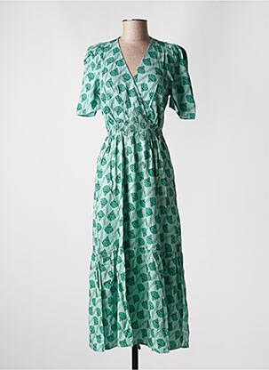 Robe longue imprimé fantaisie manches courtes vert ANGE femme