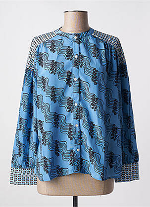 Chemisier imprimé fantaisie manches longues bleu ANGE femme