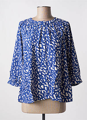 Chemisier tissage crêpe manches 3/4 bleu ANGE femme