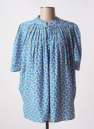 Blouse imprimé fantaisie manches courtes bleu ANGE femme