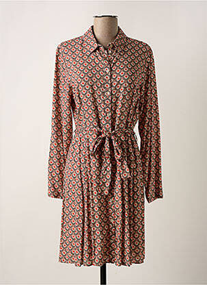 Robe mi-longue imprimé fleurs manches longues rouge C'EST BEAU LA VIE femme