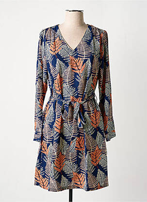 Robe courte manches longues manches longues bleu BY ONE femme