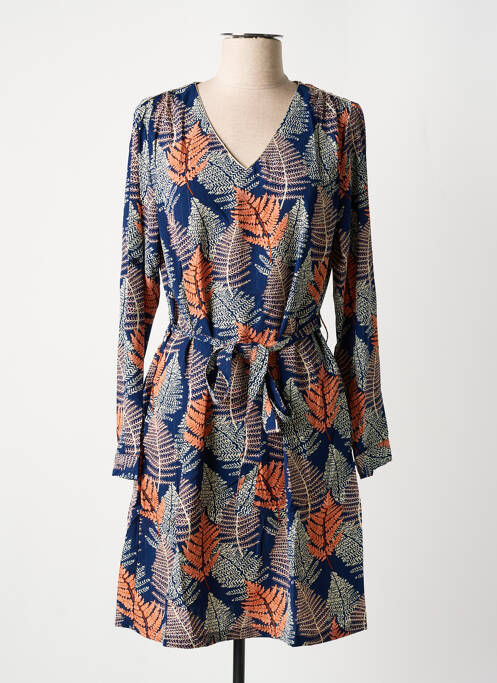 Robe courte manches longues manches longues bleu BY ONE femme